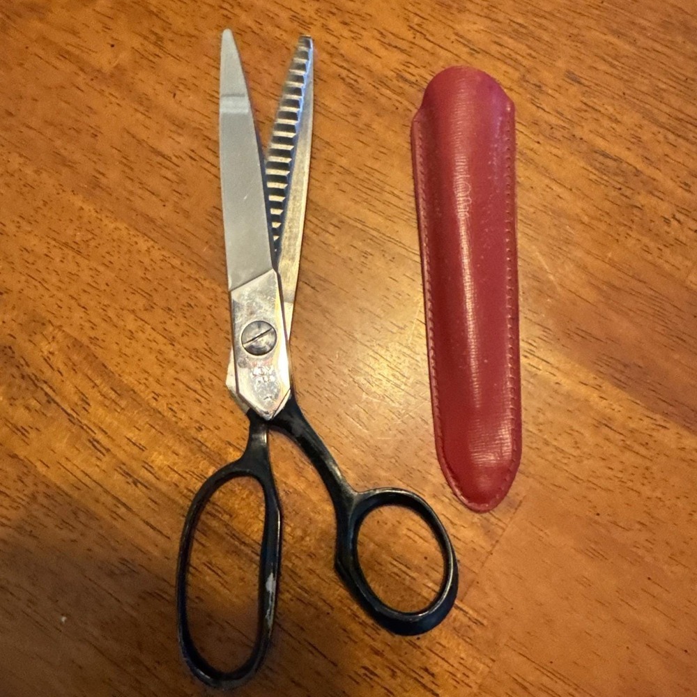 Vintage JOY 9" Super-Edge Pinking Shears Scissors Forged Steel USA with Sleeve